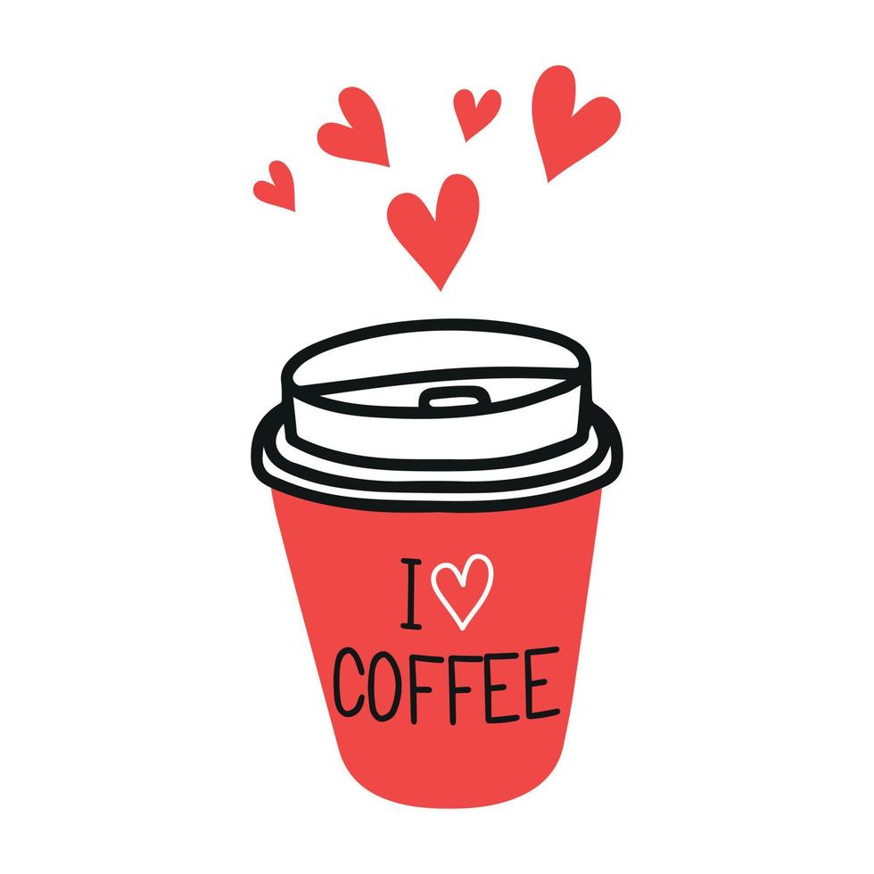 cartone animato carta caffè tazza io amore caffè con cuori. vettore