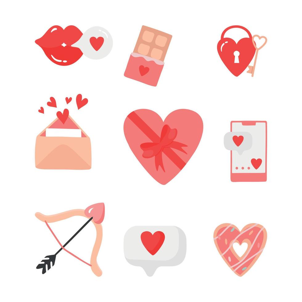 vettore illustrazione con carino adesivi imballare nel cartone animato stile con amore simboli per San Valentino giorno. grande collezione di clip arti.