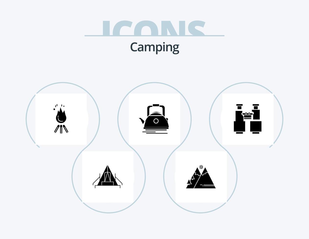 campeggio glifo icona imballare 5 icona design. tè. campo. all'aperto. campeggio. fiamma vettore