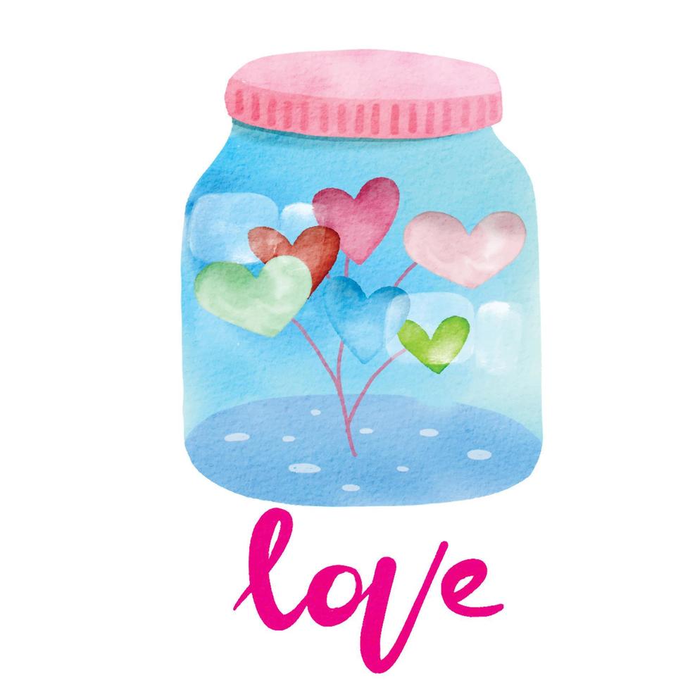 acquerello illustrazione di carino San Valentino oggetti ,carino articolo vettore disegno, cuore nel bicchiere vaso