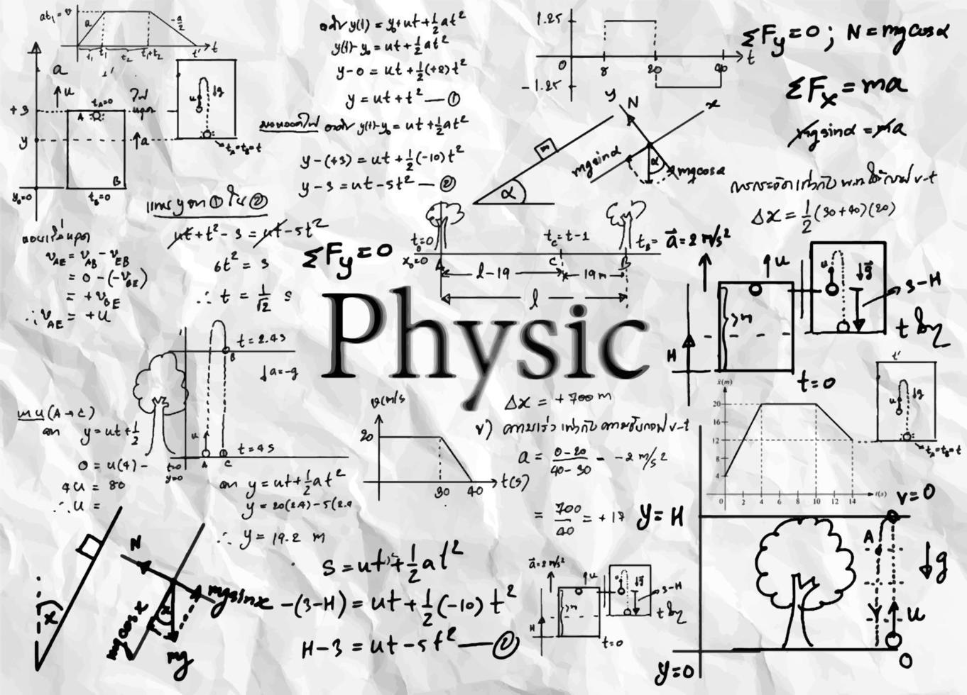fisica formule disegnato di mano su il sfondo vettore
