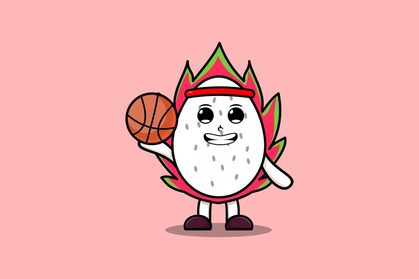 carino cartone animato Drago frutta giocando pallacanestro vettore