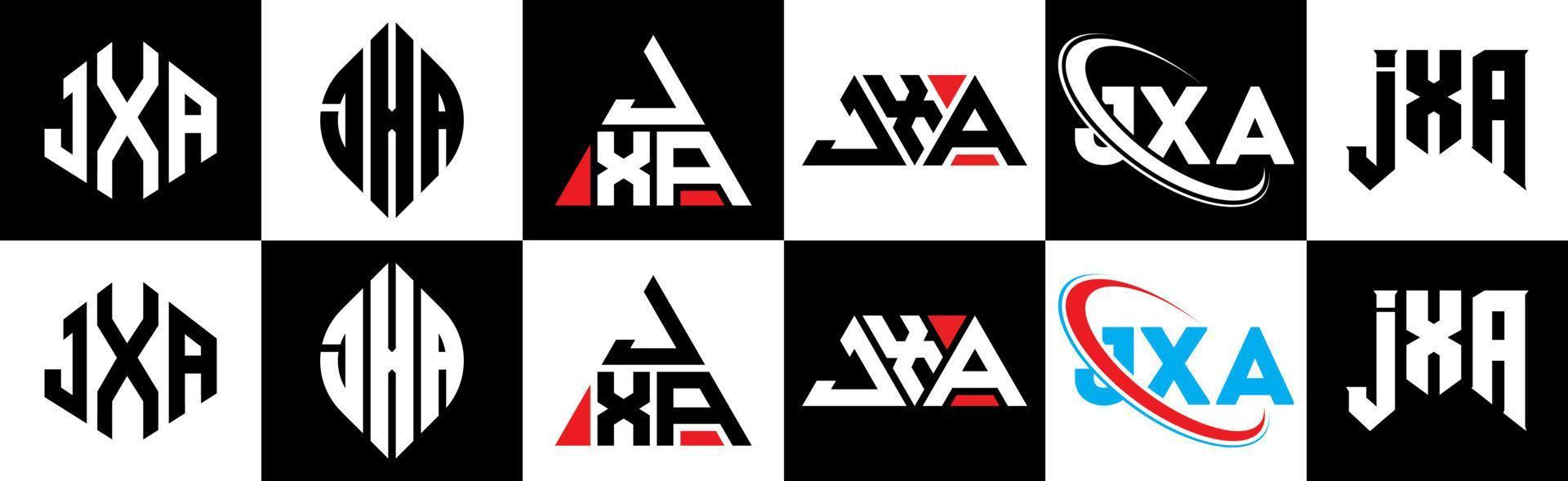 jxa lettera logo design nel sei stile. jxa poligono, cerchio, triangolo, esagono, piatto e semplice stile con nero e bianca colore variazione lettera logo impostato nel uno tavola da disegno. jxa minimalista e classico logo vettore