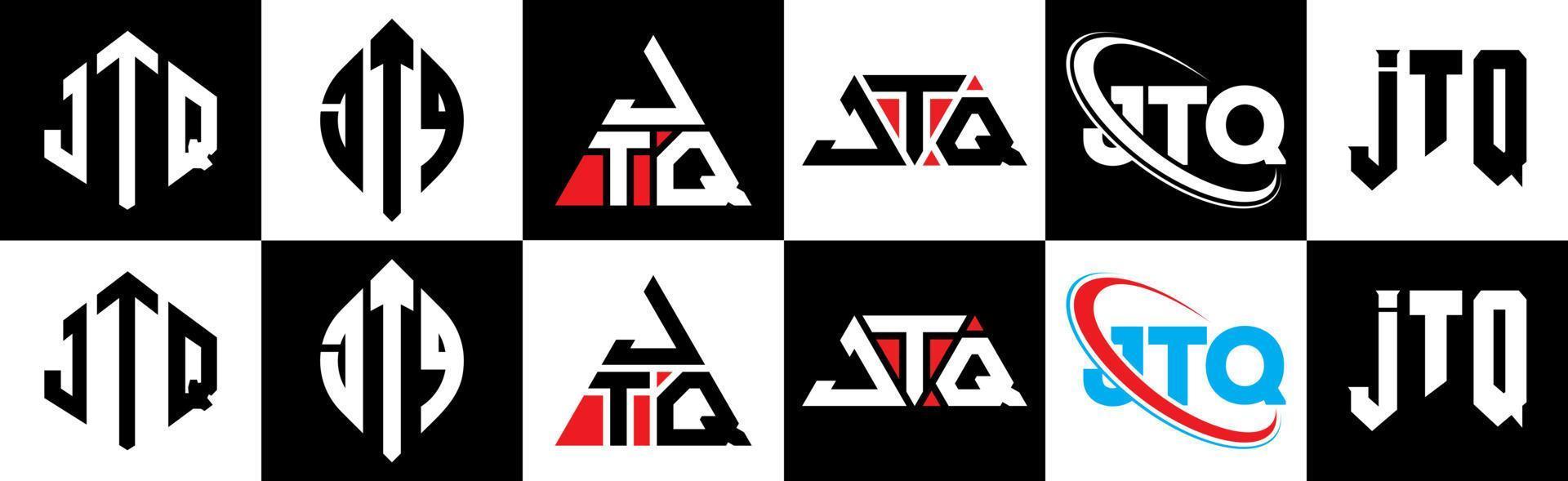 jtq lettera logo design nel sei stile. jtq poligono, cerchio, triangolo, esagono, piatto e semplice stile con nero e bianca colore variazione lettera logo impostato nel uno tavola da disegno. jtq minimalista e classico logo vettore