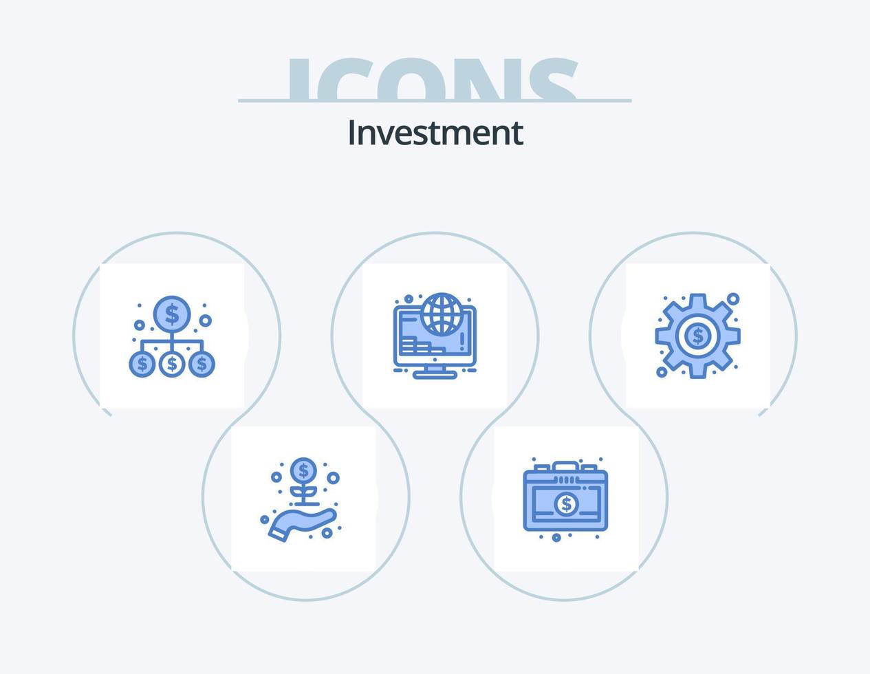 investimento blu icona imballare 5 icona design. i soldi. dollaro. attività commerciale. monete. in linea vettore
