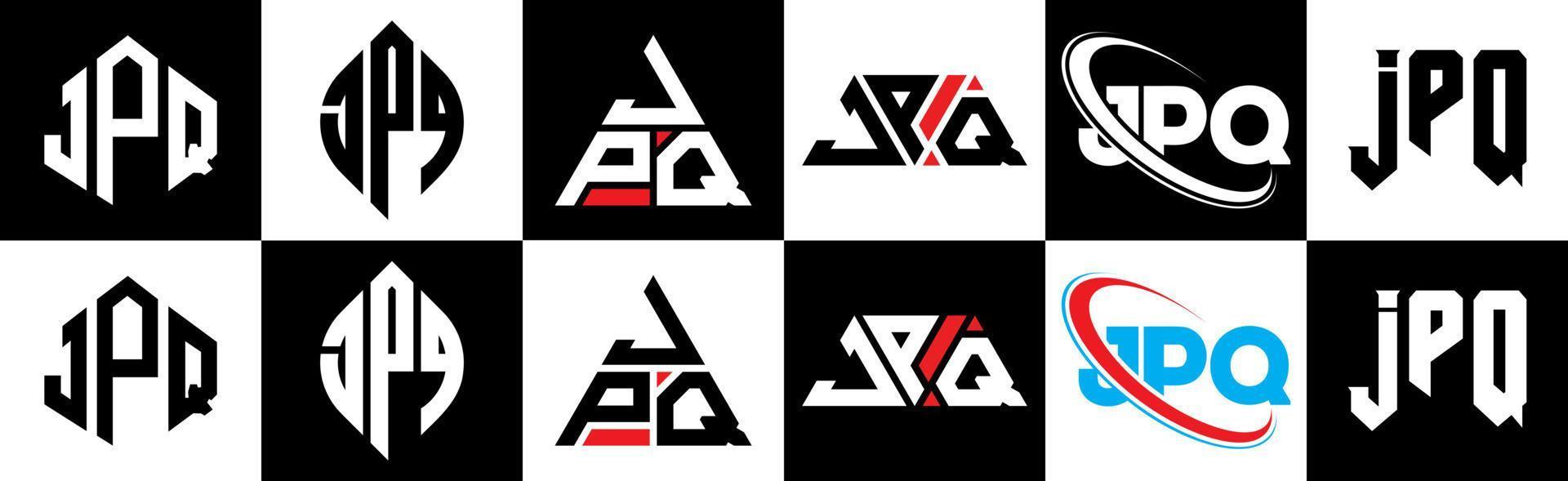 jpq lettera logo design nel sei stile. jpq poligono, cerchio, triangolo, esagono, piatto e semplice stile con nero e bianca colore variazione lettera logo impostato nel uno tavola da disegno. jpq minimalista e classico logo vettore