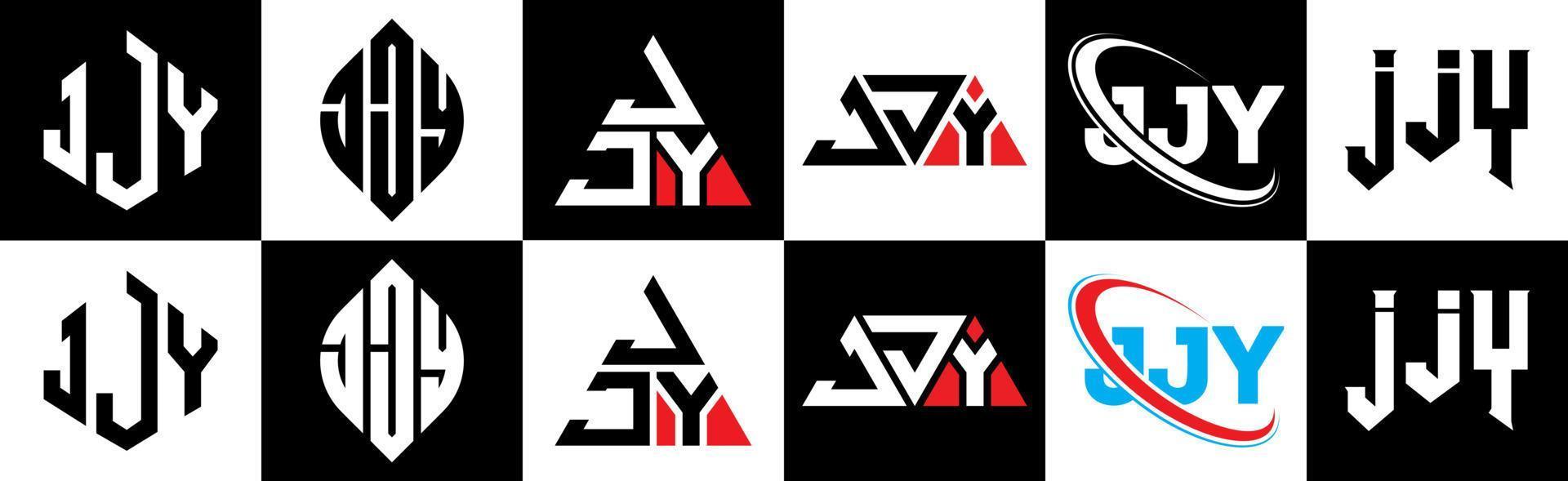 jjy lettera logo design nel sei stile. jjy poligono, cerchio, triangolo, esagono, piatto e semplice stile con nero e bianca colore variazione lettera logo impostato nel uno tavola da disegno. jjy minimalista e classico logo vettore