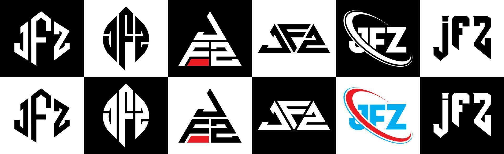 jfz lettera logo design nel sei stile. jfz poligono, cerchio, triangolo, esagono, piatto e semplice stile con nero e bianca colore variazione lettera logo impostato nel uno tavola da disegno. jfz minimalista e classico logo vettore