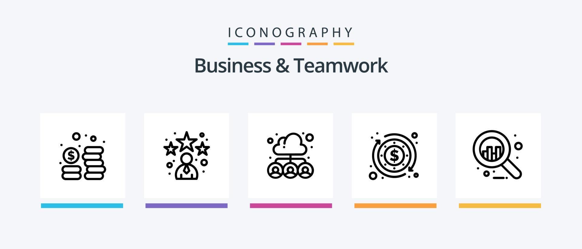 attività commerciale e lavoro di squadra linea 5 icona imballare Compreso ufficio. dati. configurazione. opera. squadra. creativo icone design vettore