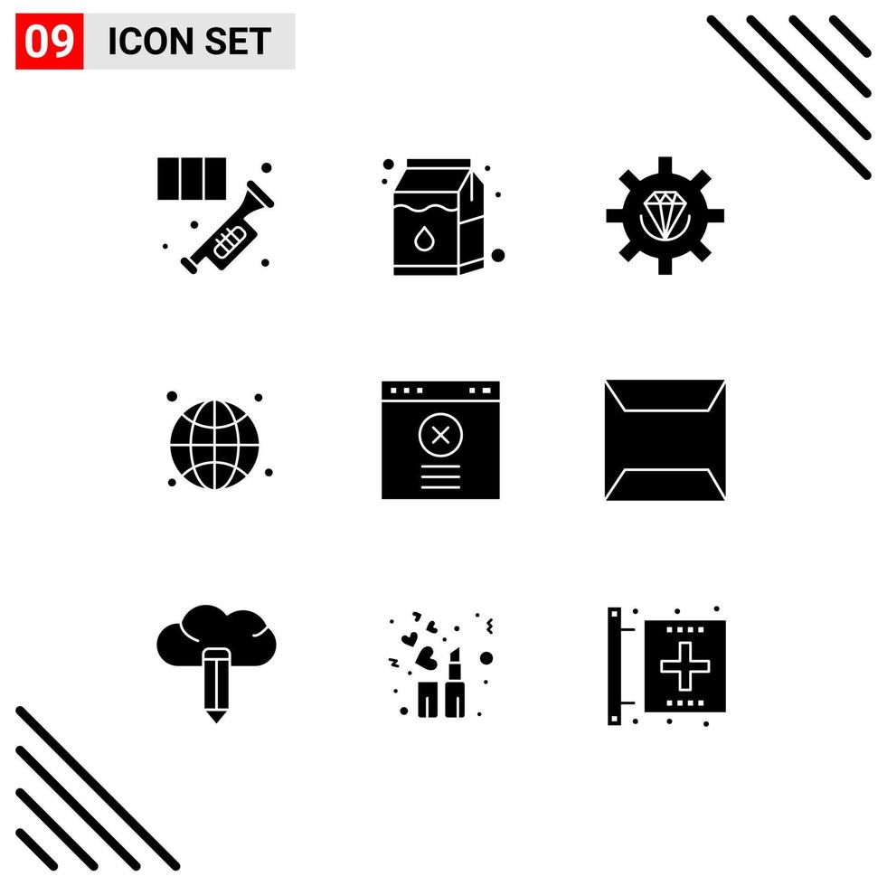 universale icona simboli gruppo di 9 moderno solido glifi di bloccare Internet codifica globo programmazione modificabile vettore design elementi