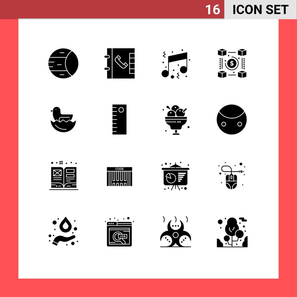 16 solido glifo concetto per siti web mobile e applicazioni uovo pagamenti musica pp moneta modificabile vettore design elementi