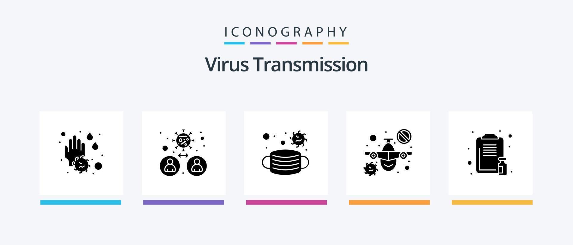 virus trasmissione glifo 5 icona imballare Compreso assistenza sanitaria. avvertimento. viso. viaggio. aereo. creativo icone design vettore