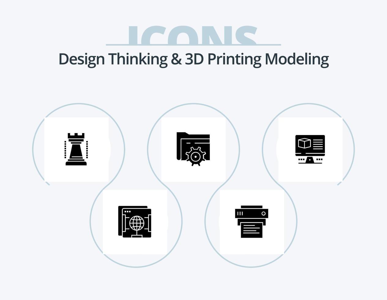 design pensiero e d stampa modellismo glifo icona imballare 5 icona design. scatola. informatica. intrattenimento. Ingranaggio. cartella vettore