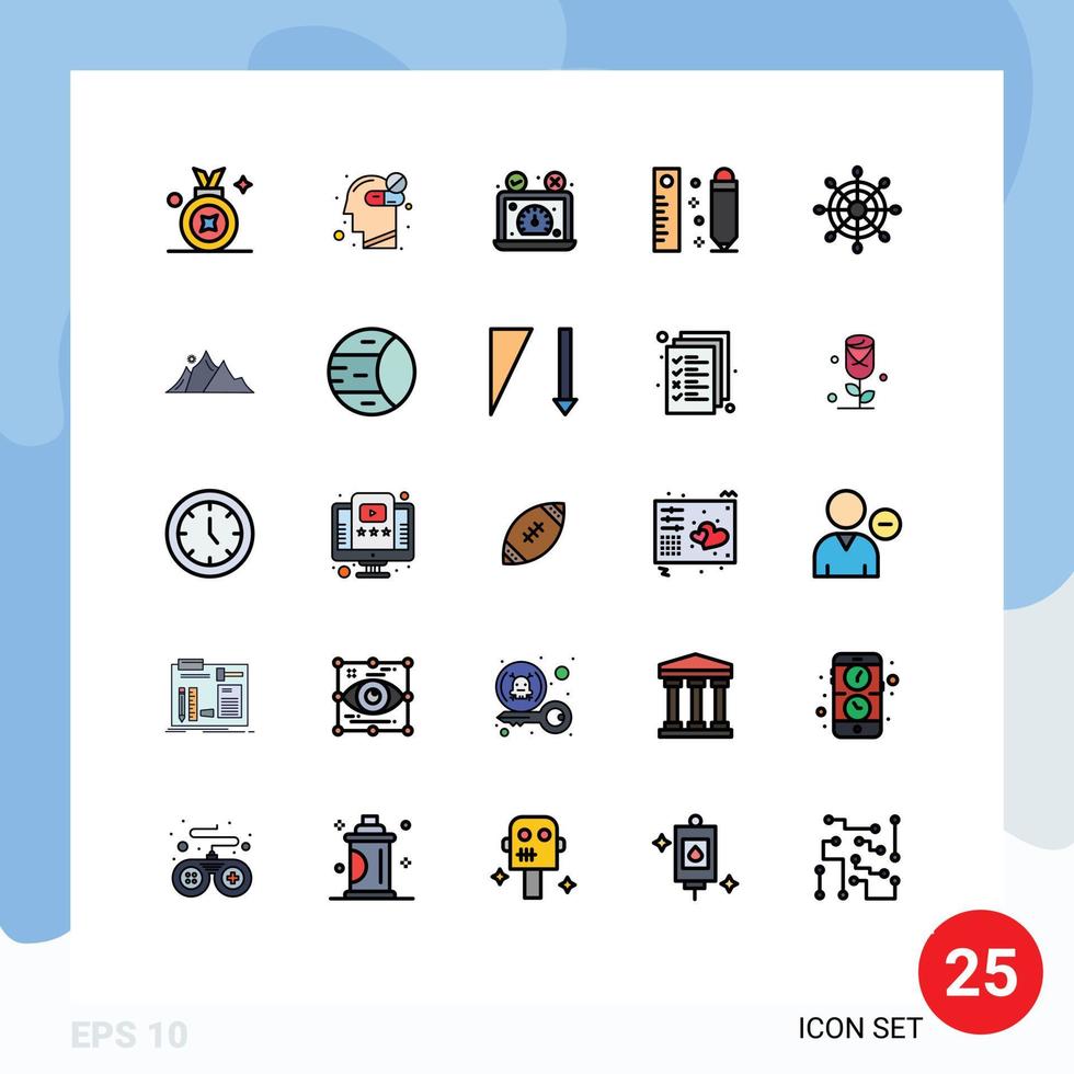 25 pieno linea piatto colore concetto per siti web mobile e applicazioni timone matita velocità test misurazione sito web modificabile vettore design elementi