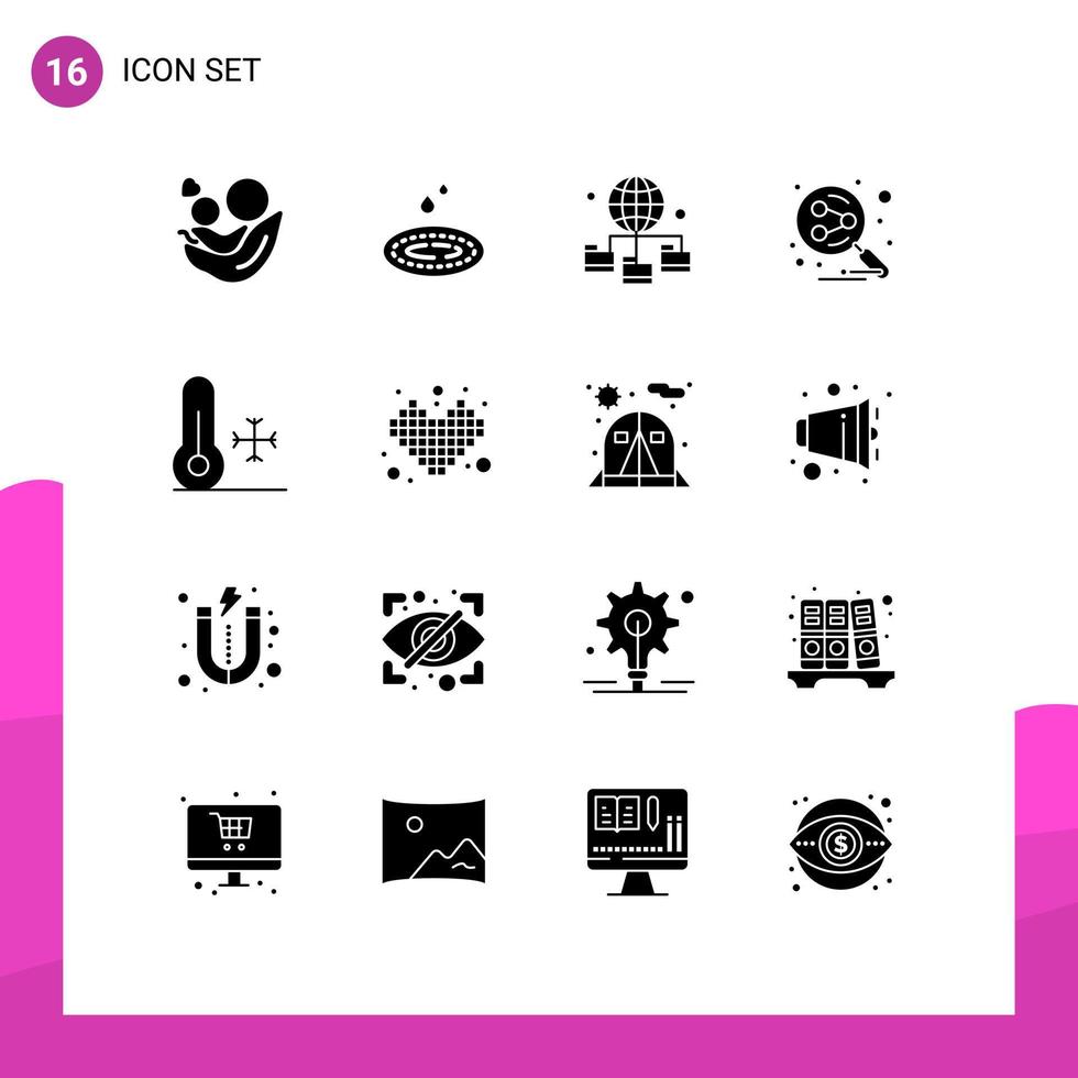 16 solido glifo concetto per siti web mobile e applicazioni natura sociale terme Condividere cartella modificabile vettore design elementi