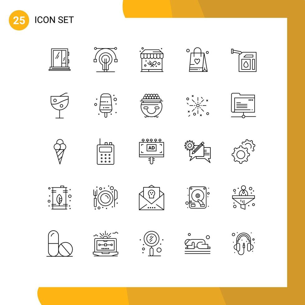 25 utente interfaccia linea imballare di moderno segni e simboli di benzina auto educare amore shopping Borsa modificabile vettore design elementi
