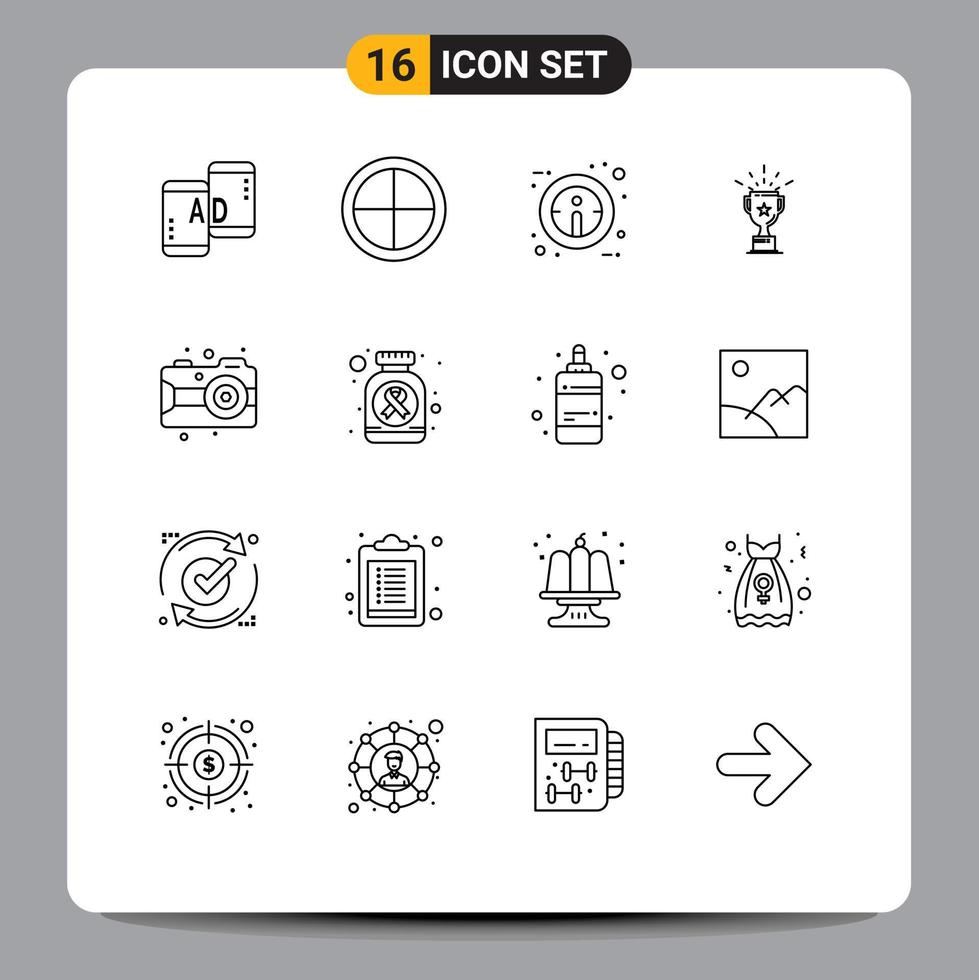mobile interfaccia schema impostato di 16 pittogrammi di arti trofeo bersaglio premio tazza modificabile vettore design elementi