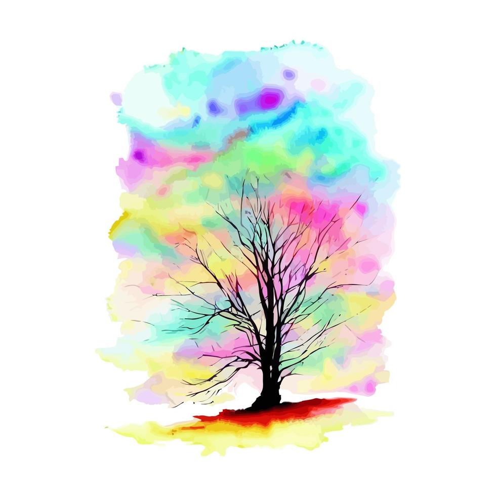 colorato acquerello cespuglioso arcobaleno albero vettore