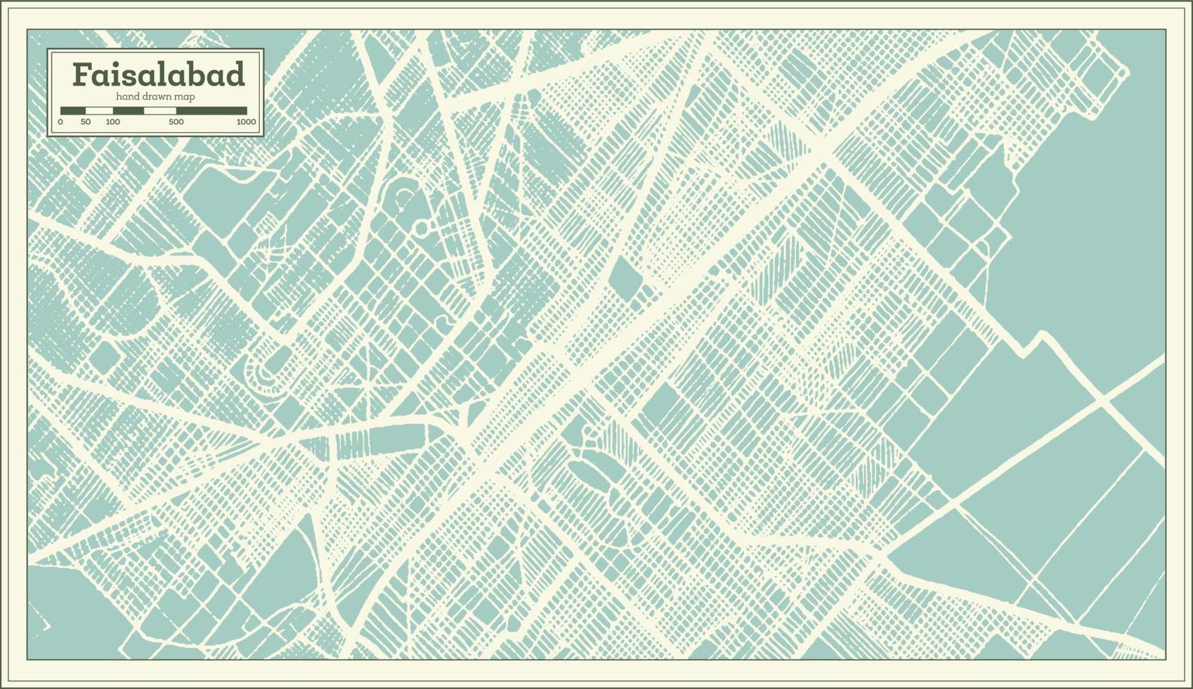 faisalabad Pakistan città carta geografica nel retrò stile. schema carta geografica. vettore