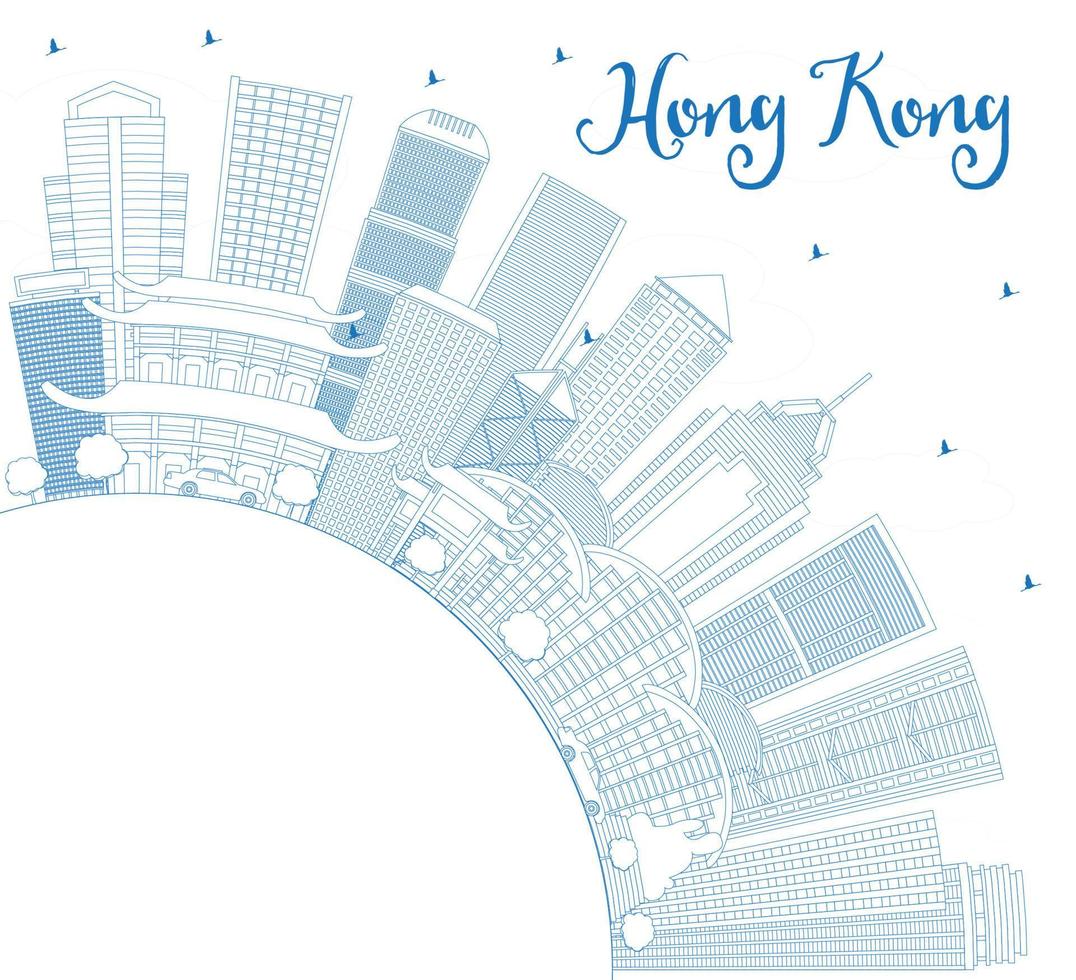 schema hong kong Cina orizzonte con blu edifici e copia spazio. vettore