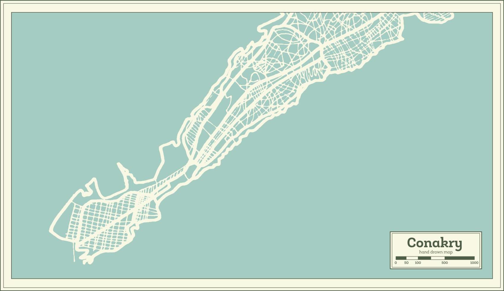 conakry Guinea città carta geografica nel retrò stile. schema carta geografica. vettore