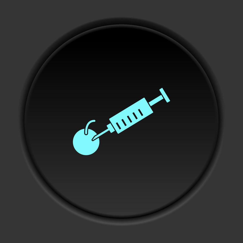 il giro pulsante icona, siringa, Mela. pulsante bandiera il giro, distintivo interfaccia per applicazione illustrazione su buio sfondo vettore
