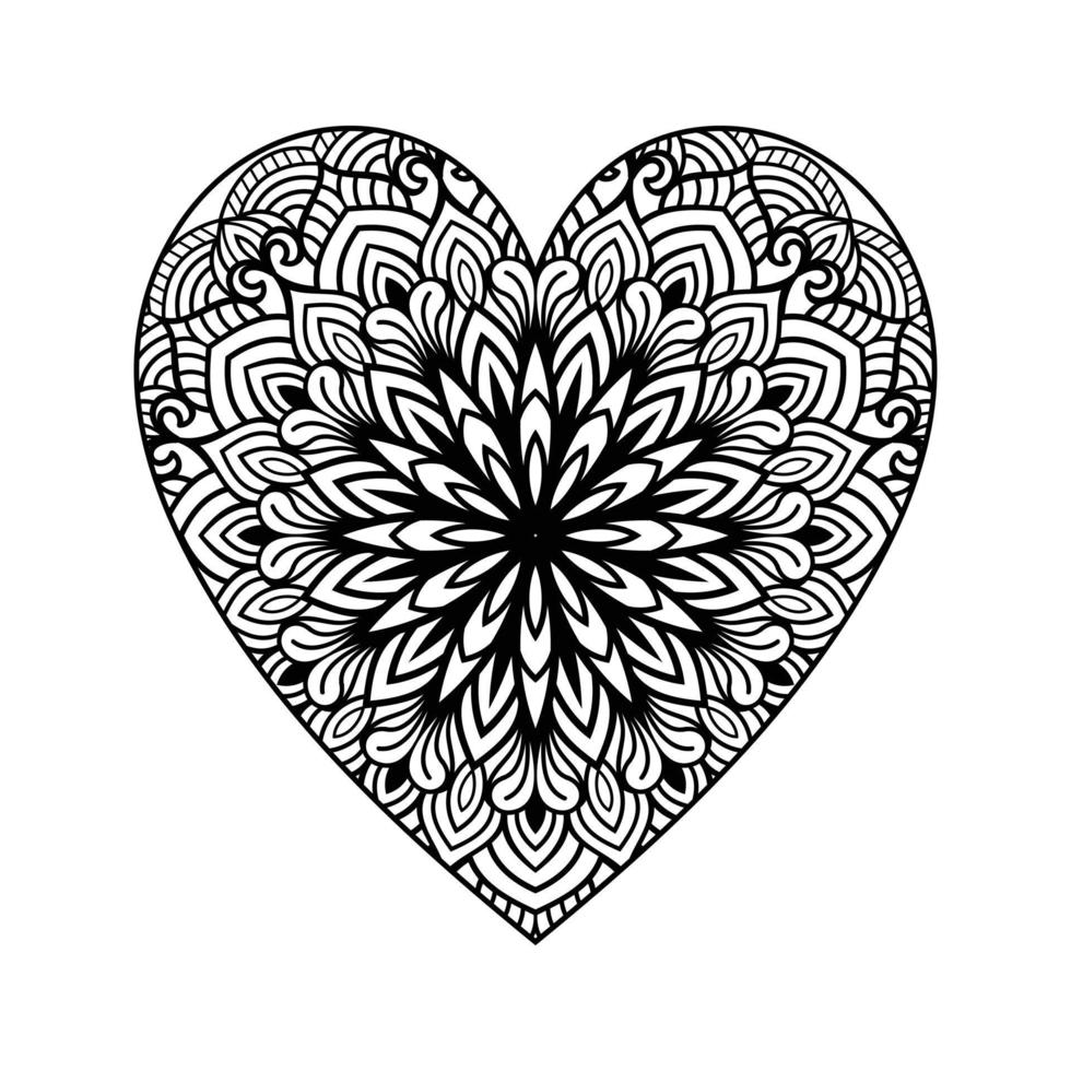 cuore sagomato mandala floreale modello per colorazione prenotare, cuore con floreale mandala modello, mano disegnato cuore floreale mandala scarabocchio, cuore mandala colorazione pagina per adulto vettore