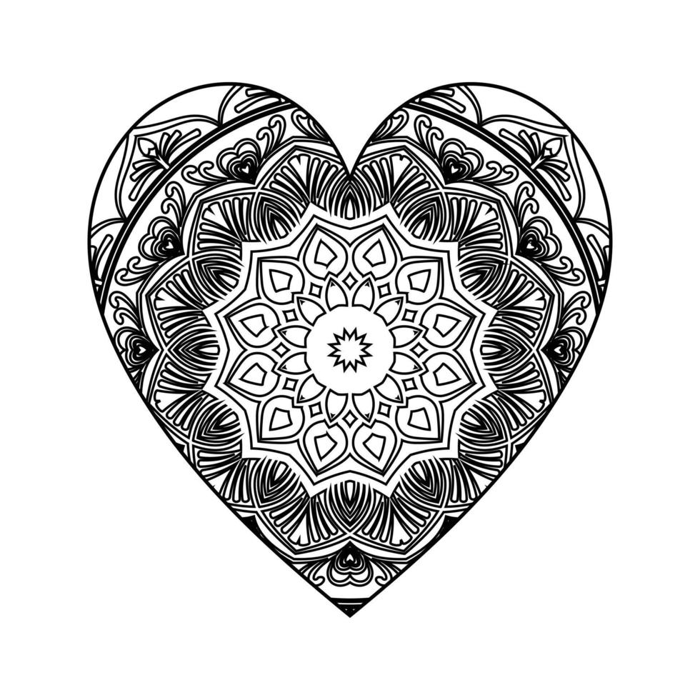 cuore sagomato mandala floreale modello per colorazione prenotare, cuore con floreale mandala modello, mano disegnato cuore floreale mandala scarabocchio, cuore mandala colorazione pagina per adulto vettore