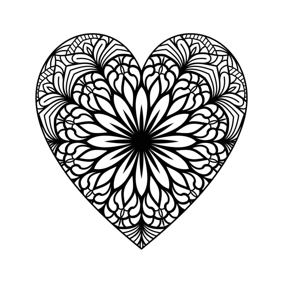 cuore sagomato mandala floreale modello per colorazione prenotare, cuore con floreale mandala modello, mano disegnato cuore floreale mandala scarabocchio, cuore mandala colorazione pagina per adulto vettore