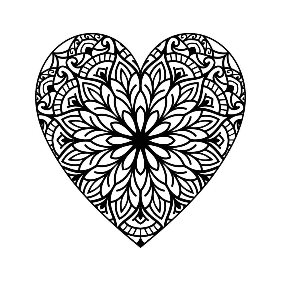 cuore sagomato mandala floreale modello per colorazione prenotare, cuore con floreale mandala modello, mano disegnato cuore floreale mandala scarabocchio, cuore mandala colorazione pagina per adulto vettore