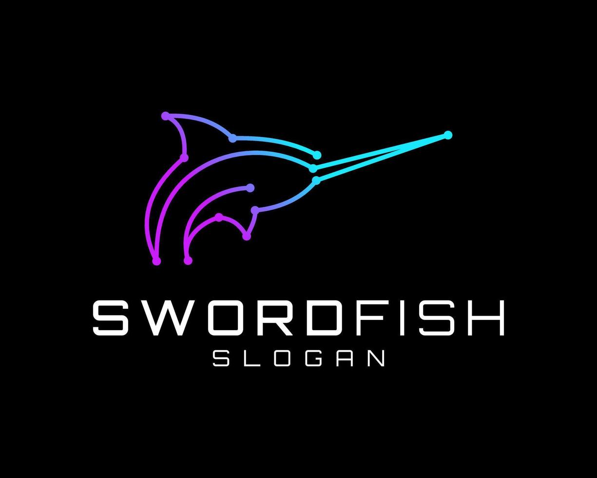 pesce spada pesce mare oceano istioforo Marlin connessione tecnologia digitale futuristico vettore logo design