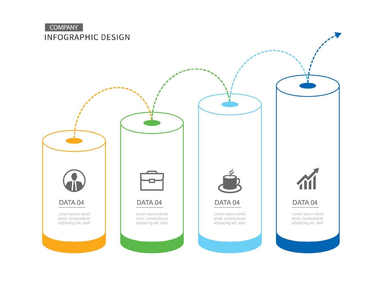 infografica cilindro sequenza temporale con 4 numero dati modello. vettore illustrazione astratto sfondo.