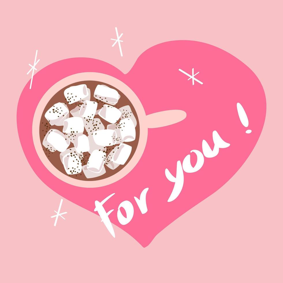 vettore tazza di caffè con marshmallow su cuore. San Valentino giorno design per pubblicità, striscioni, volantini e volantini