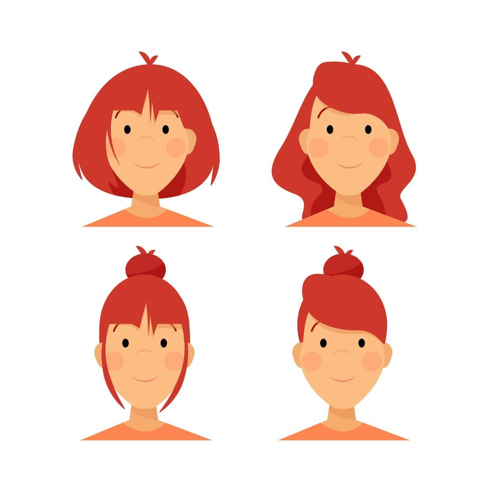 avatar di donne con un' Sorridi e rosso capelli con diverso acconciature vettore
