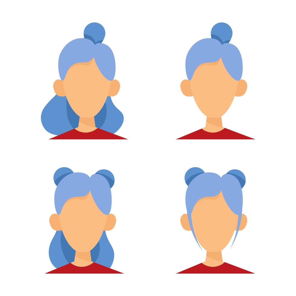 impostato di diverso avatar di donne con blu capelli vettore