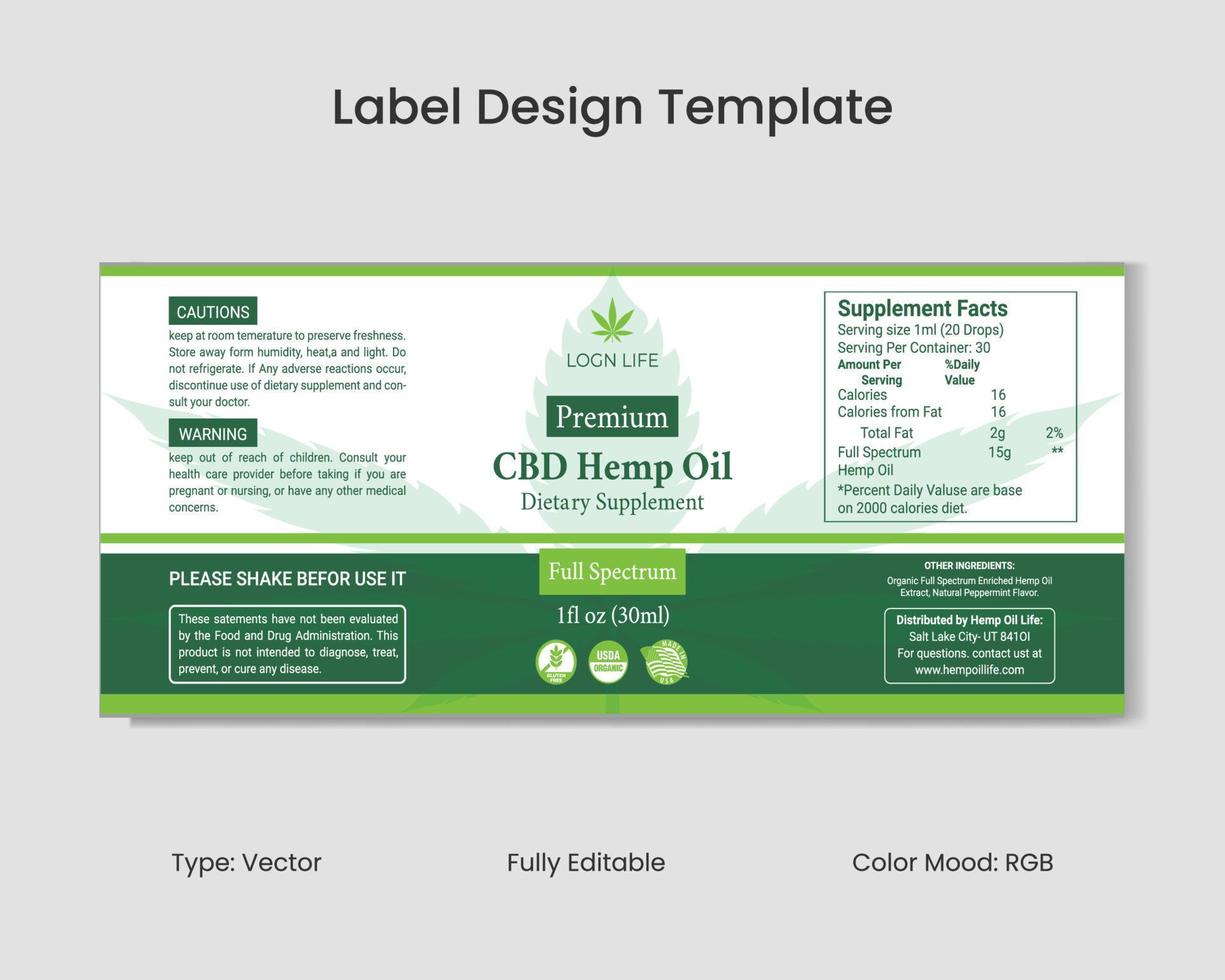 CBD etichetta design modello, canapa olio etichetta design e Prodotto confezione design vettore