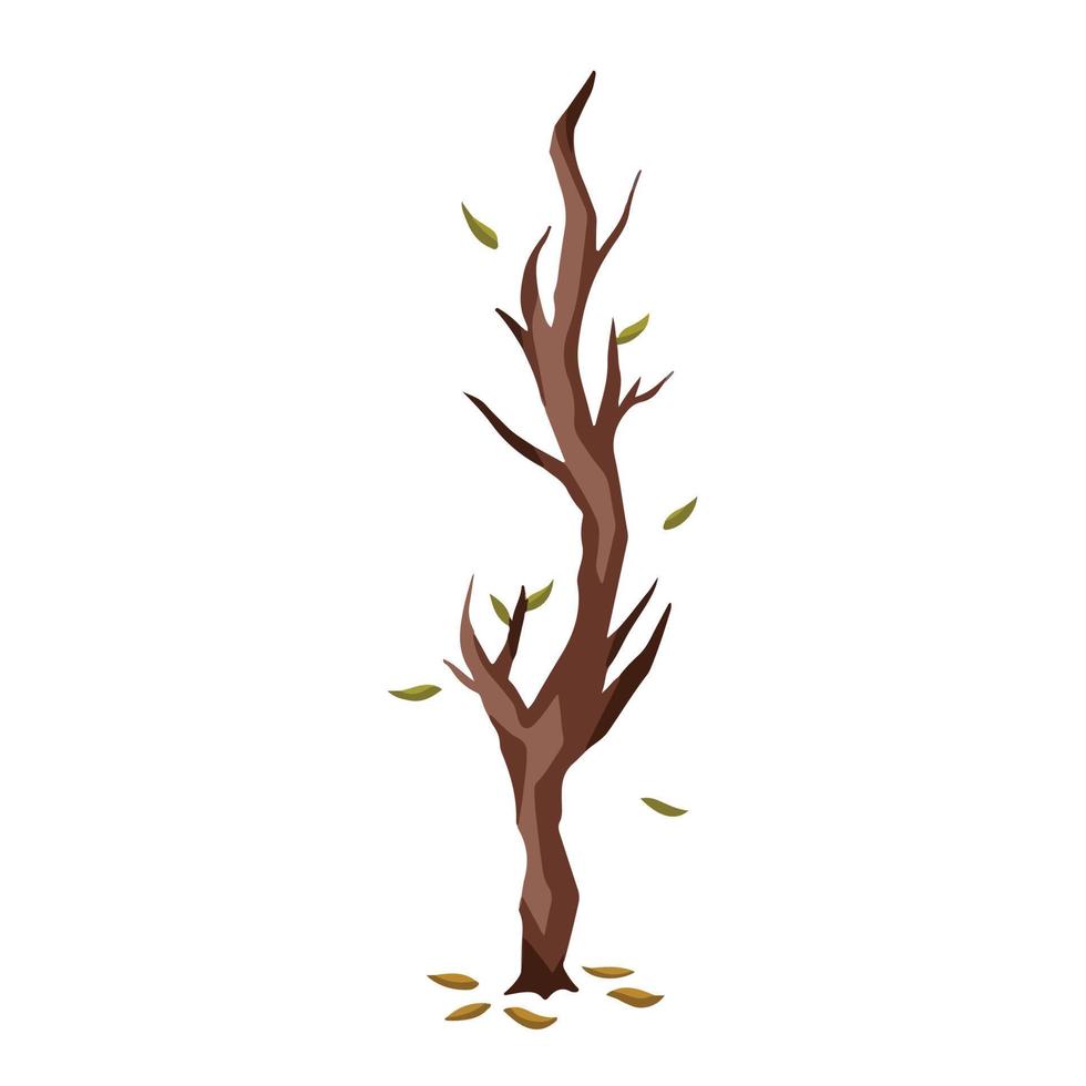 colorato appassimento magro albero ramo con caduta le foglie vettore illustrazione isolato su bianca sfondo. sta morendo albero disegno con cartone animato semplice piatto arte stile e colori.