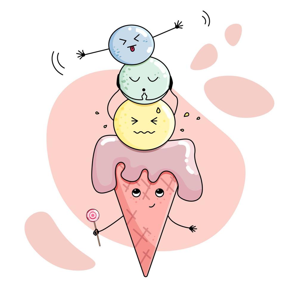 il kawaii piatto colorato emotivo ghiaccio crema vettore