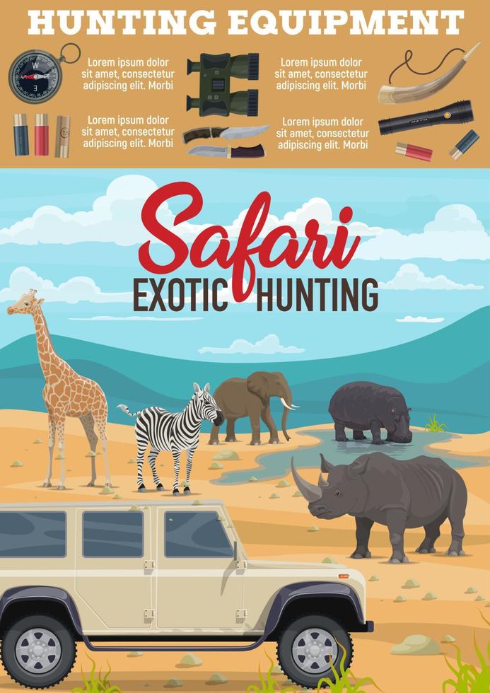 africano safari a caccia animali nel savana manifesto vettore
