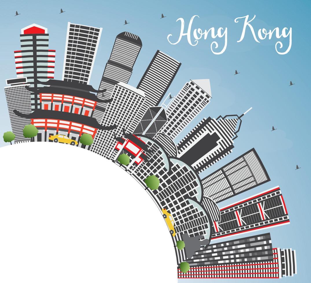 hong kong Cina orizzonte con grigio edifici, blu cielo e copia spazio. vettore