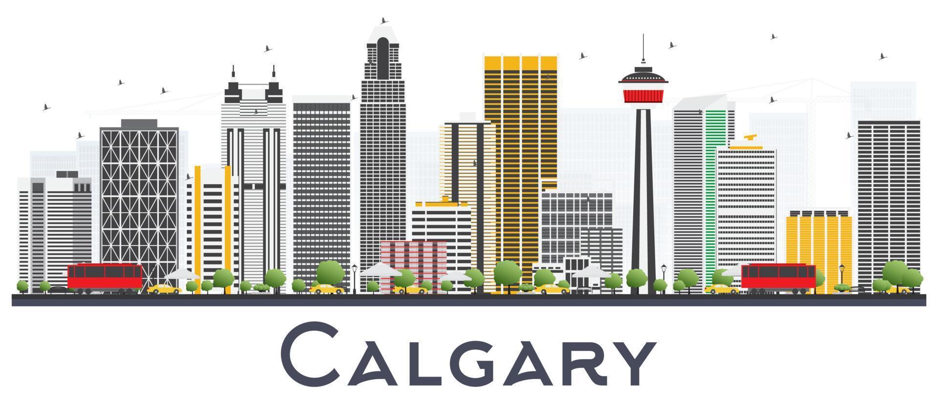 Calgary Canada città orizzonte con grigio edifici isolato su bianca sfondo. vettore