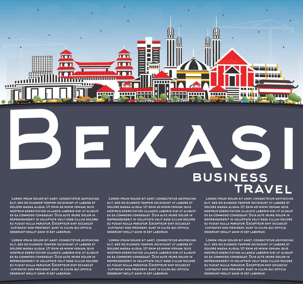 bekasi Indonesia città orizzonte con colore edifici, blu cielo e copia spazio. vettore