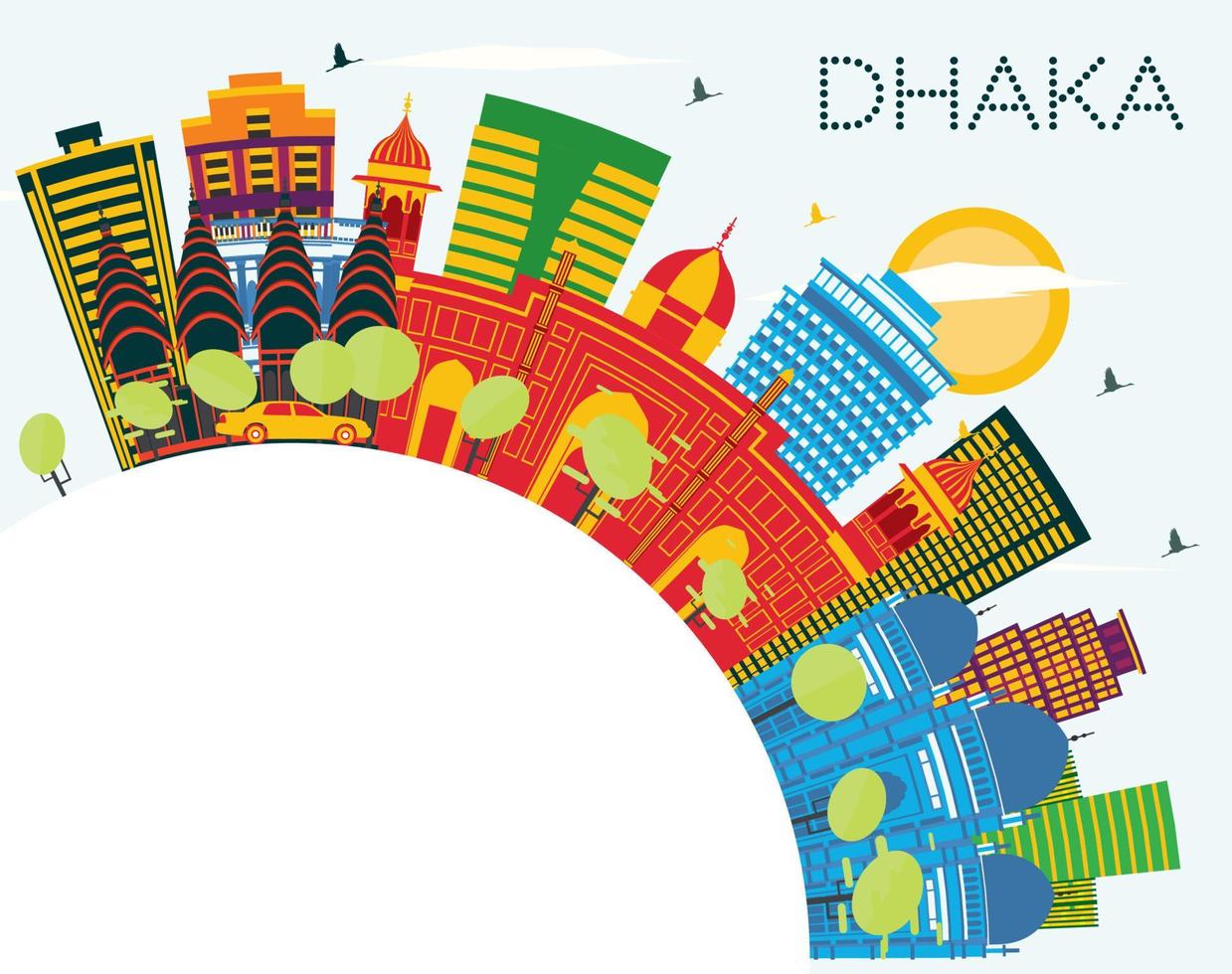 dhaka bangladesh città orizzonte con colore edifici, blu cielo e copia spazio. vettore