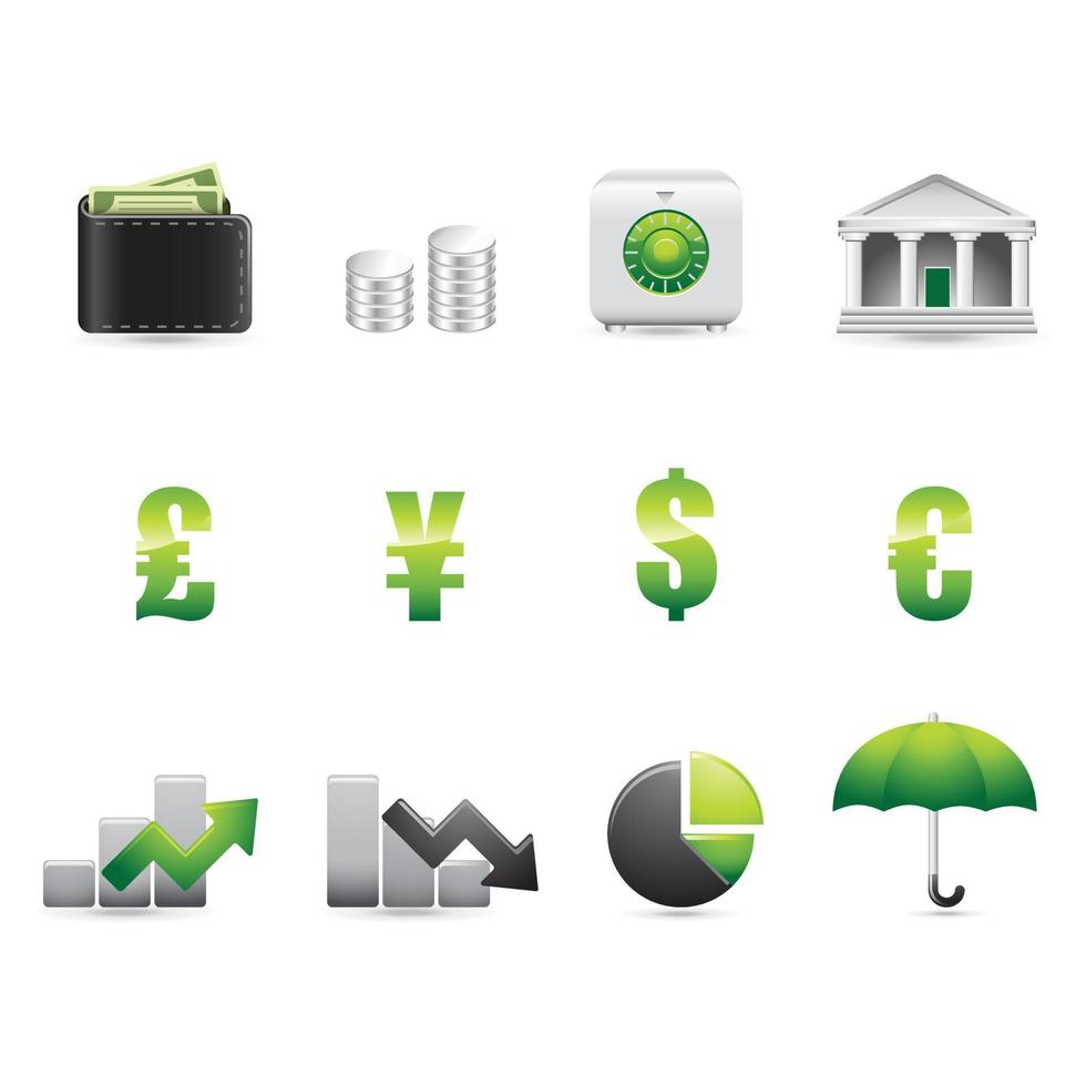 Questo è un' verde icona impostato per i soldi e finanziario relazionato scopi vettore