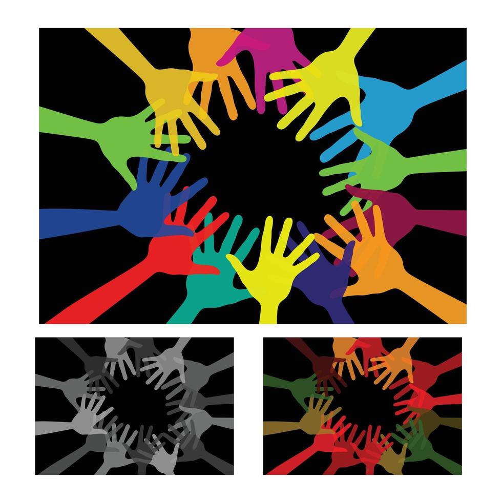 un Immagine quello raffigura un' gruppo di mani nel diverso colore simboleggiante solidarietà e solidarieta per sociale relazionato progetto logo vettore