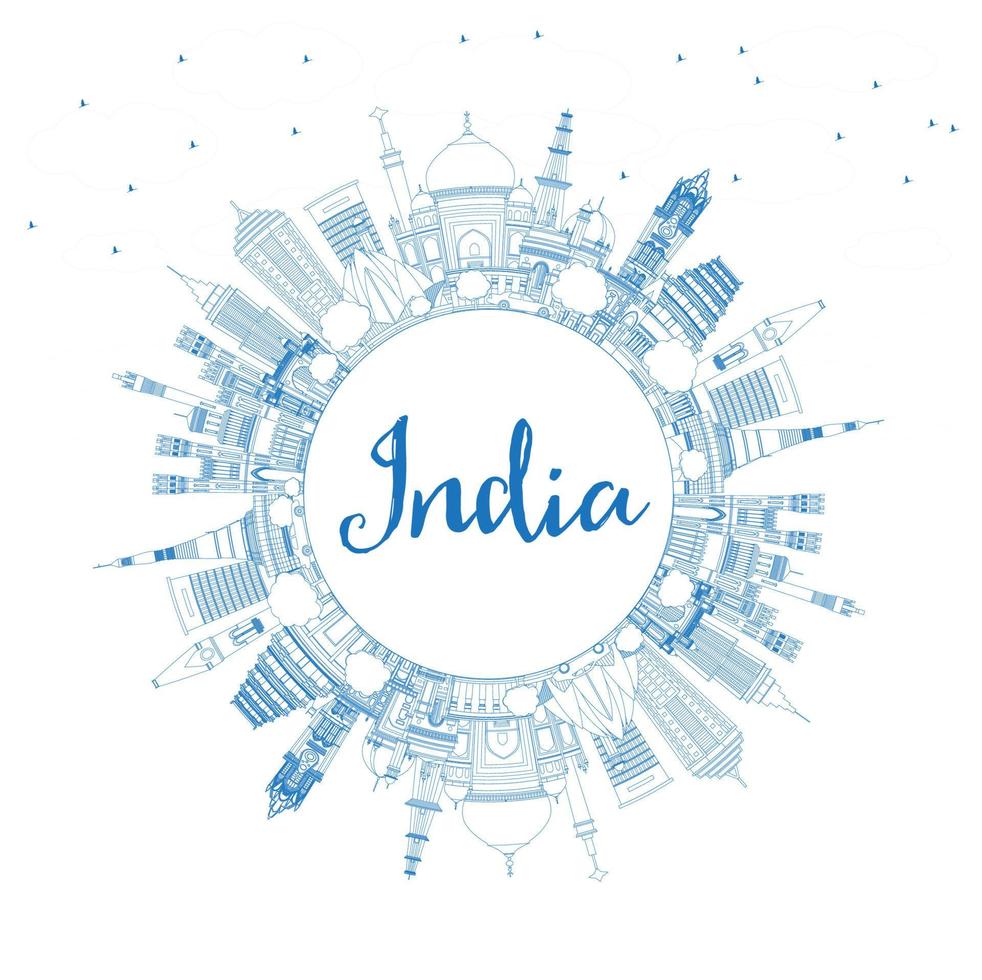 schema India città orizzonte con blu edifici e copia spazio. vettore