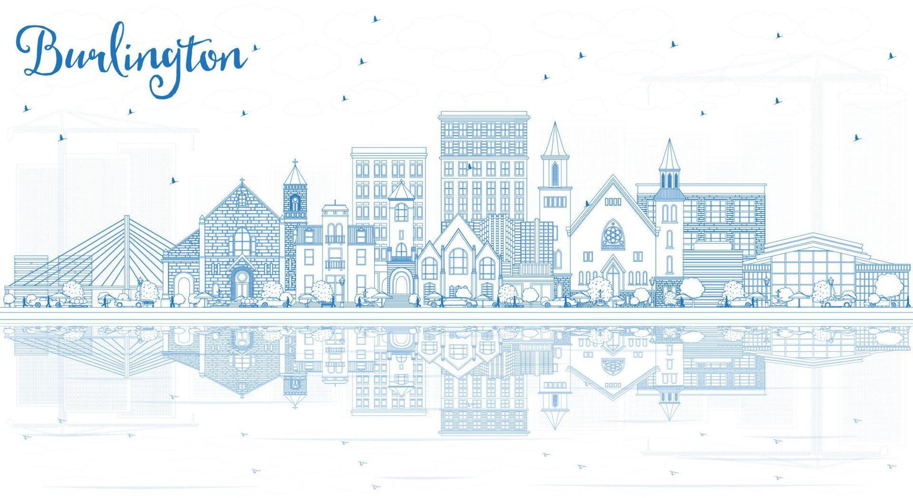 schema burlington Iowa orizzonte con blu edifici e riflessi. vettore