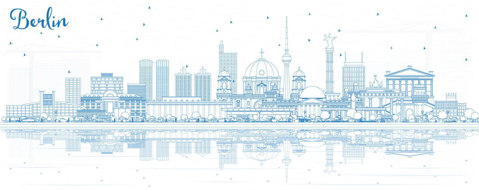 schema Berlino Germania città orizzonte con blu edifici e riflessi. vettore