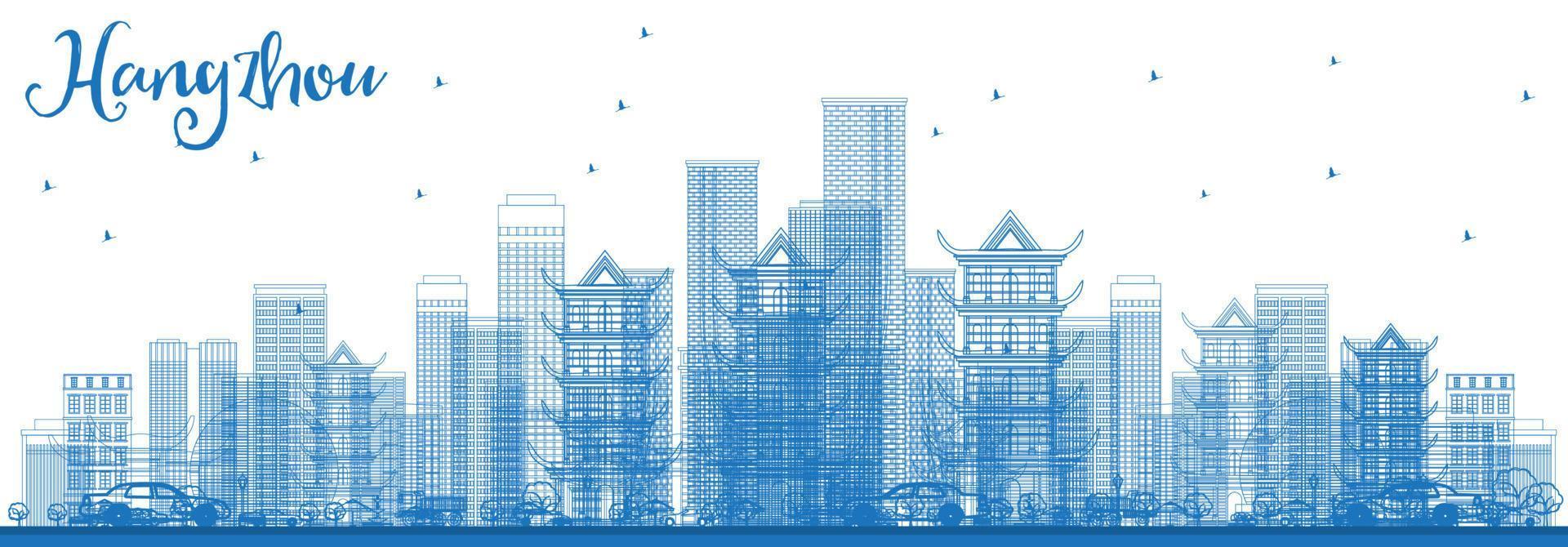 schema Hangzhou Cina città orizzonte con blu edifici. vettore