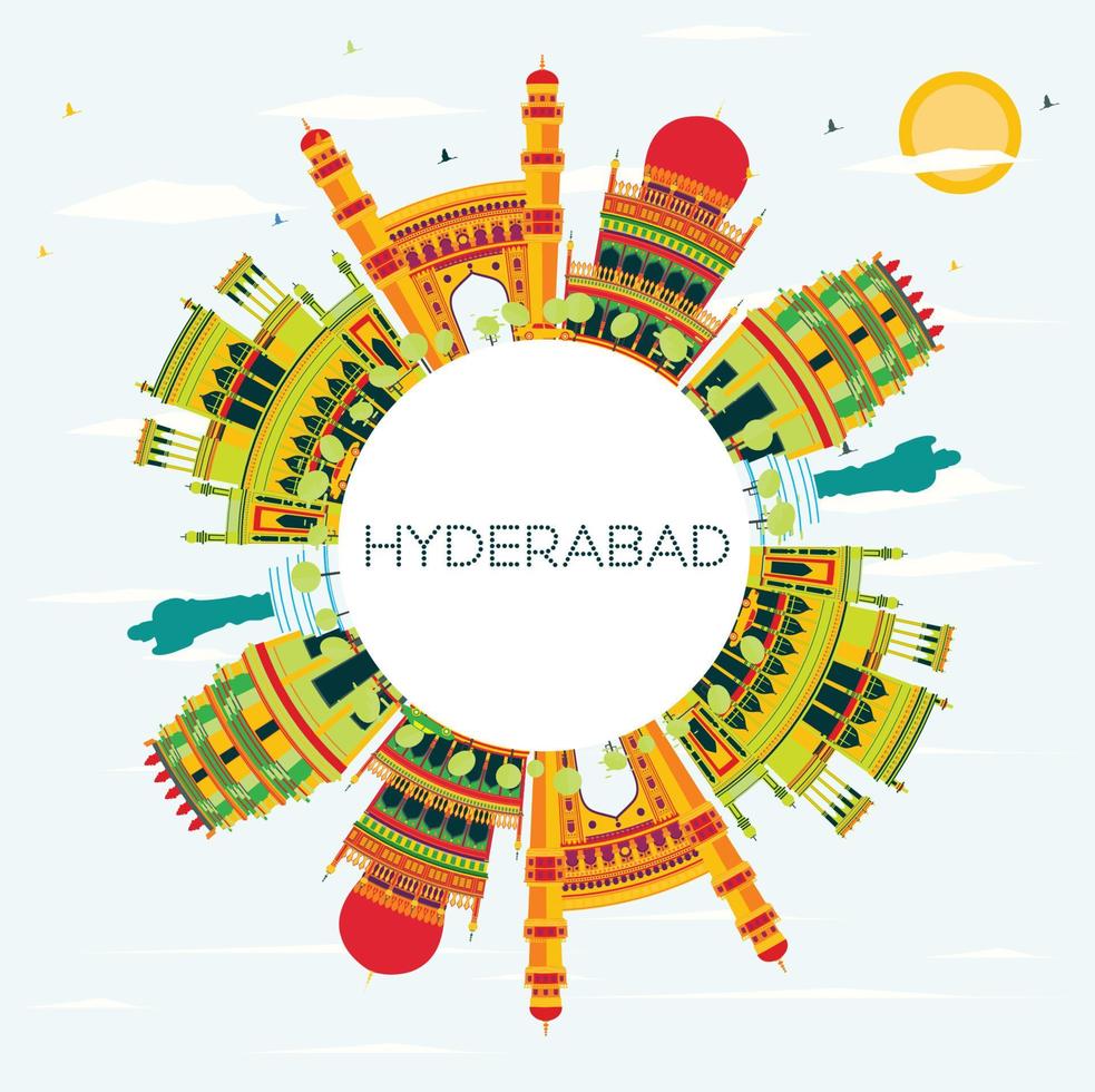 Hyderabad città orizzonte con colore edifici e copia spazio. vettore
